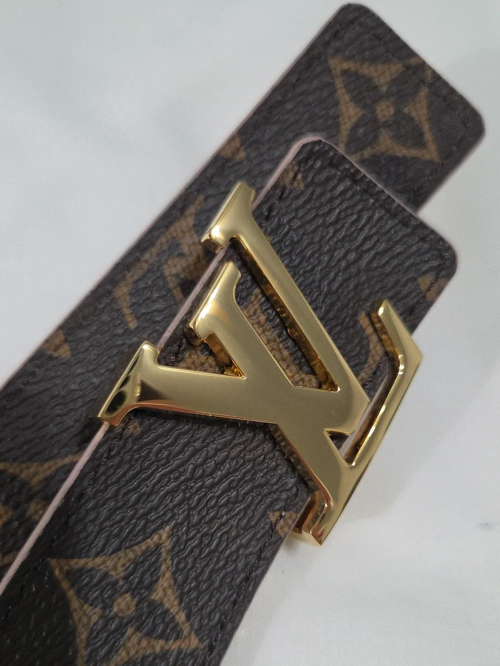 Reversible Louis Vuitton Pink/Brown Monogram Belt Gold LV Buckle